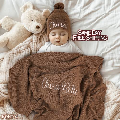 Baby Blanket, Baby gift, Baby Shower Gift, Embroidered Name Knit Blanket, Newborn Baby Gift, Custom Name Blanket, Personalized Baby Blanket