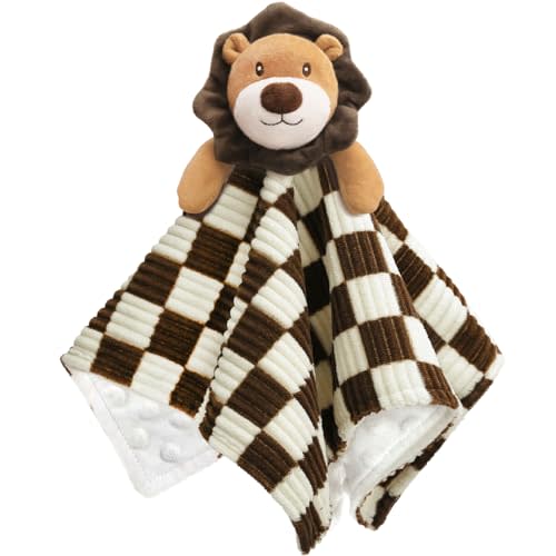 BEILIMU Baby Lovey Blanket for Boys Girls Super Soft Checkerboard Gingham with Minky Dot Fabric Backing Lion Lovely Black 14 Inch