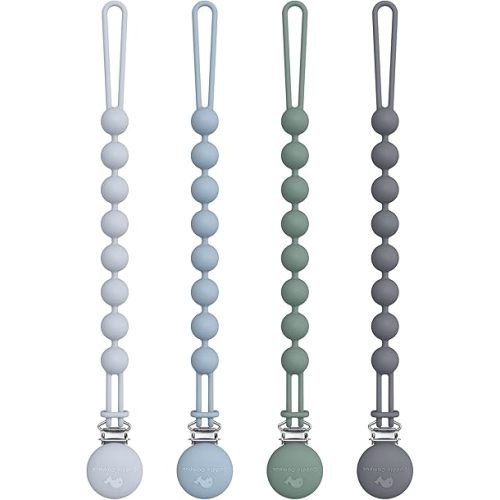 Cuddle Campus Silicone Pacifier Clip Holder with One Piece Design, Pack of 4 Soft Flexible Binky Clips with Texture for Baby Boy and Girl