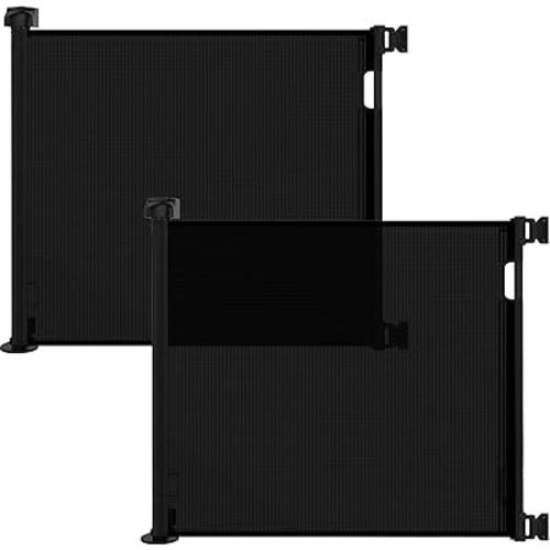 Veraste (2 Pack) Retractable Baby Gate for Doorways and Stairs, Mesh Safety Gate for Pet, Indoor & Outdoor Use, One-Hand Operation, Easy Installation, 33.6" Tall, Expands to 55" Wide（Black,33.6"x55"