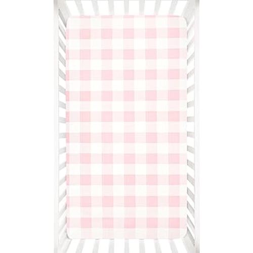 DILIMI Fitted Crib Sheets for Baby Boys and Girls, Ultra-Soft Breathable Baby Crib Sheet Fits Standard Crib and Toddler Mattress, Pink Checkered