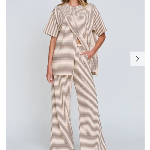 Ivy Stripe Longline Wrap Tee - Cream / Tan – Apero Label - Size: small