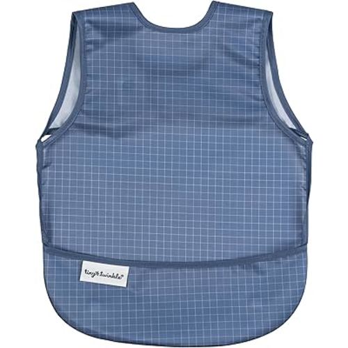 Tiny Twinkle Mess Proof Baby Bib for Girls | Waterproof Toddler Bib for Eating | Baby Apron for Feeding | Machine Washable | Perfect Shower Gift (Grid, 6–24M)