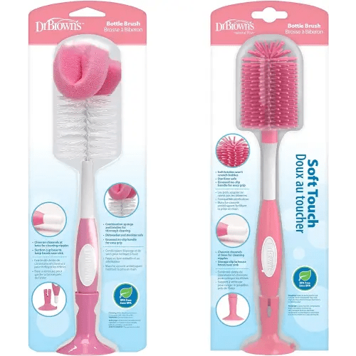 Dr. Brown's Baby Bottle and Nipple Brush Soft Touch and Sponge Brush, Pink Variety Pack, 2 Count
