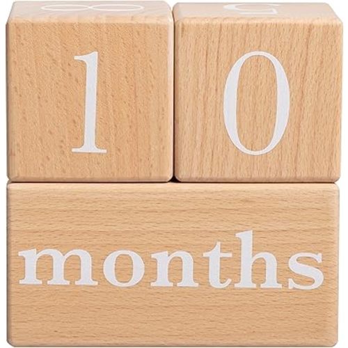 Pearhead Wooden Baby Age Milestone Blocks, Monthly Photo Prop for Newborn, Infant and Toddler, Pregnancy Countdown Calendar, Weeks Months Years Number Blocks for Baby Gift and Nursery Decor