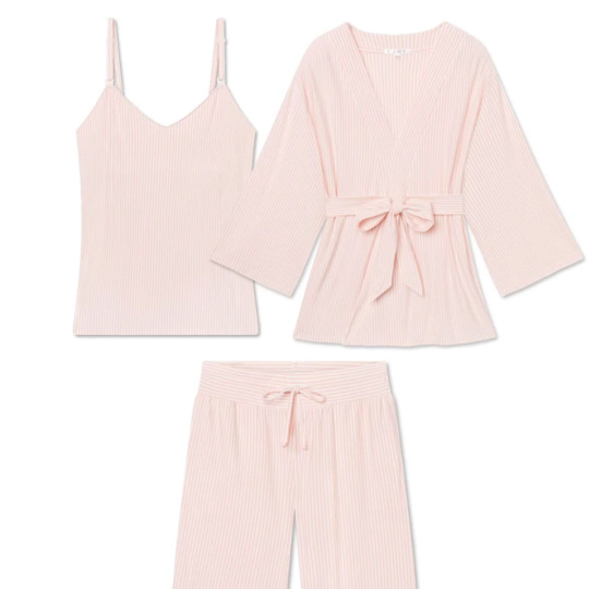 LAKE | Women | DreamModal® Pajamas | English Rose Pencil Stripe Maternity Kimono Bundle