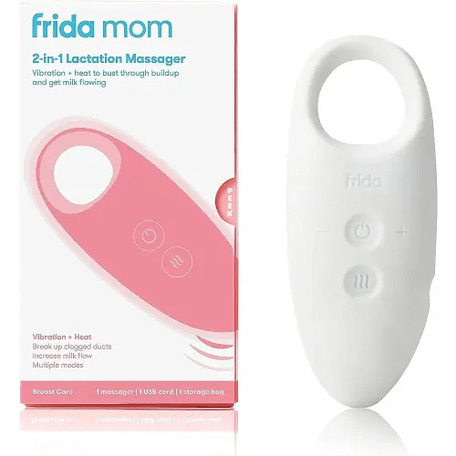 Frida Mom 2-in-1 Lactation Massager, Multiple Modes of Heat + Vibration for Clogged Milk Ducts, Increase Milk Flow, Breast Engorgement - USB Cord Included, White