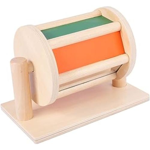 JOCY Spinning Drum Baby Toy, Wooden Montessori Toys for Babies 6-12 Months, Spinning Rainbow Baby Toy and Tummy Time Mirror Play Kit, Montessori Learning & Education Toys for Early Development