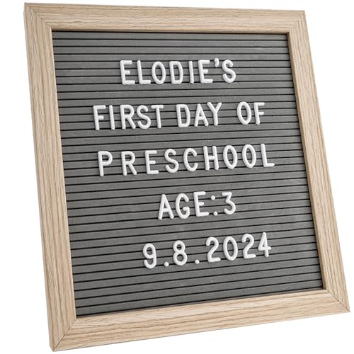 Letter Board by Crystal Lemon, 336 Letters Numbers & Symbols, Felt Letter Board, 10x10 Inches, Changeable Wooden Message Board Sign, Wood Frame, Wall Mount, Free Standing(Gray)