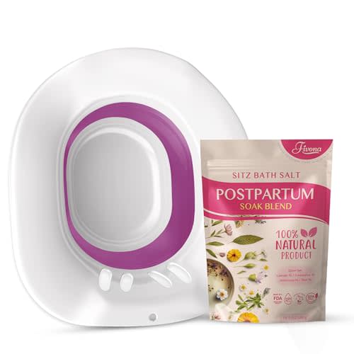 Fivona 2-in-1 Sitz Bath Soak Kit Over The Toilet Seat with Epsom Salt Blend with Essential Oils for Postpartum Care and Soothe Hemorrhoids - Ideal for Perineal Soaking and Fast Irritation Relief