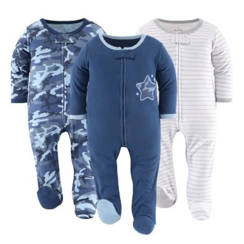 The Peanutshell Blue Camo Footed Baby Sleepers for Boys, 3-Pack, Newborn to 9 Months, Size: 6-9 months