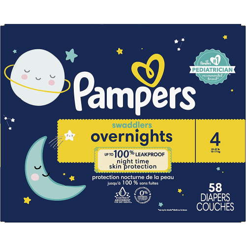 Diapers Size 4, 58 Count - Pampers Swaddlers Overnights Disposable Baby Diapers, Super Pack (Packaging May Vary)