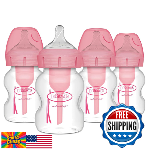 Dr. Brown's Options+ Wide-Neck 5oz Baby Bottles Level 1 Slow Flow Pink 4-Pack