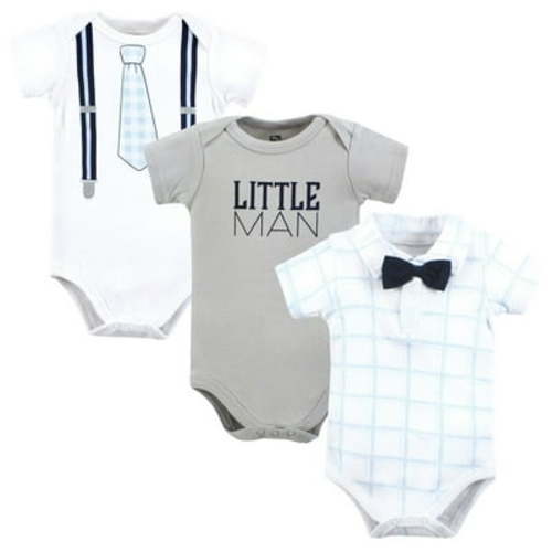 Hudson Baby Infant Boy Cotton Bodysuits, Plaid Little Man Polo, 6-9 Months