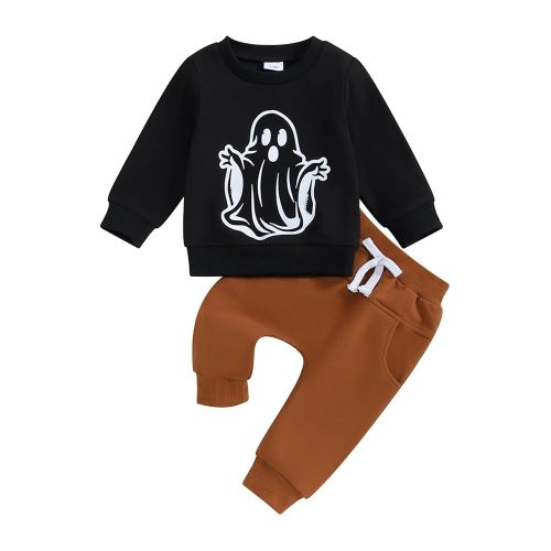 YINGISFITM Halloween Baby Boy Clothes Toddler Pumpkin Sweatshirt Long Sleeve Shirt Top Pocket Pants Fall Outfit