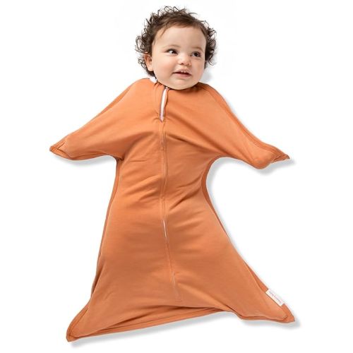 SleepingBaby Zipadee-Zip Transition Swaddle - Cozy Baby Swaddle Blanket with Zipper Convenience - Roomy Wearable Blanket for Easy Diaper Changes - Spice, Medium (6-12 Month)