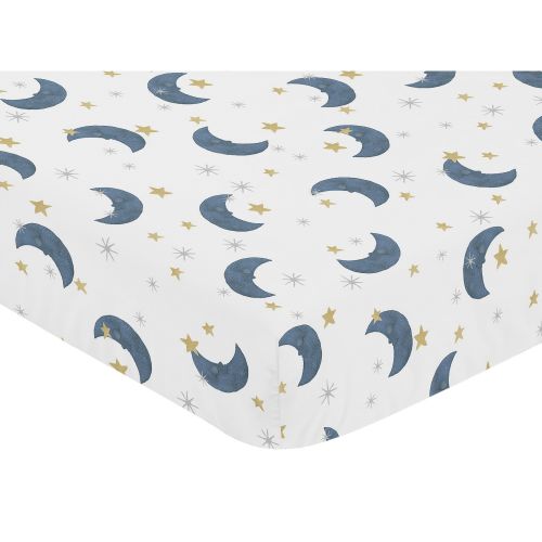 Moon and Star Collection Boy or Girl Fitted Crib Sheet - Navy Blue and Gold Watercolor Celestial Sky
