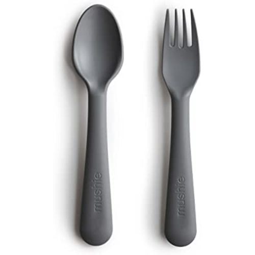 mushie Flatware Fork and Spoon Set for Kids | Made in Denmark (Smoke)