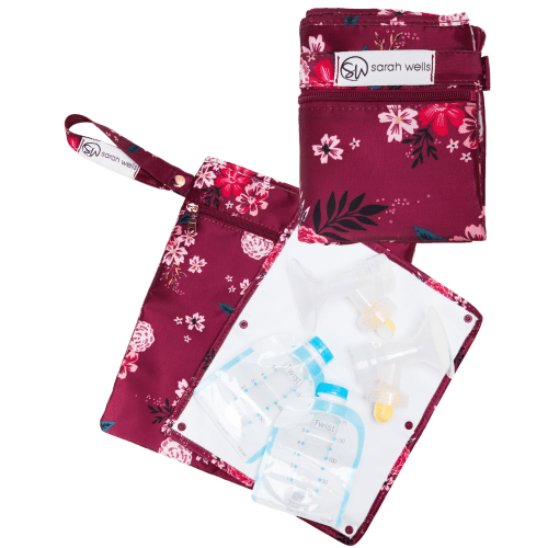 Pumparoo Wet Dry Bag with Staging Mat Berry Bloom Portable and Leakproof Storage Solution – Sarah Wells Bags
