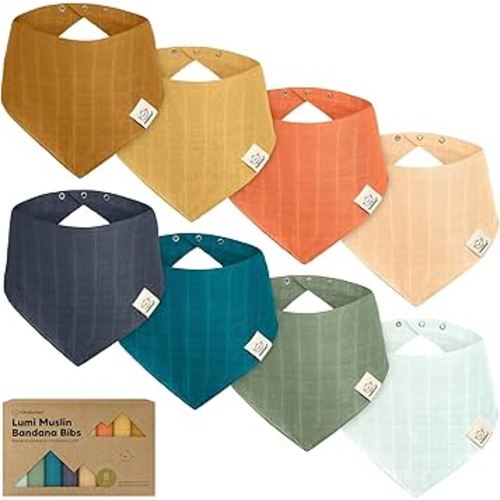 8-Pack Muslin Baby Bibs for Boys, Girls - Muslin Bandana Drool Bibs for Baby Girl & Boy, Drooling Newborn, Teething Toddler, Infant 0-36 months, 100% Cotton Extra Absorbent & Soft (Eclipse)