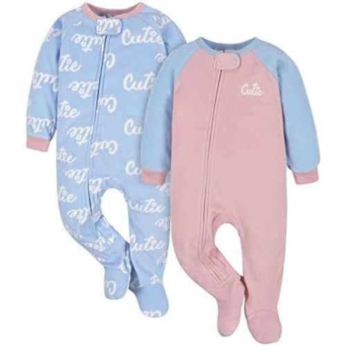 Gerber Baby Girls' Toddler Loose Fit Flame Resistant Fleece Footed Pajamas 2-Pack
