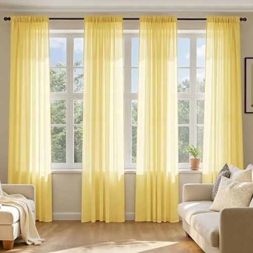 MIULEE Yellow Sheer Curtains 72 Inches Long, 4 Panels Set, Light Filtering Rod Pocket Voile Drapes for Living Room and Bedroom, Airy Soft Fabric Window Treatments, 42 x 72 Inches