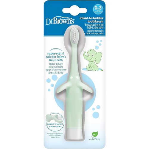Dr. Brown's Infant-to-Toddler Toothbrush, Soft and Safe Baby Training Brush, Elephant, Mint, 0-3 years