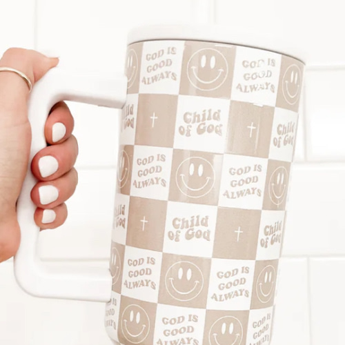 Checkered Child of God Handle Tumbler