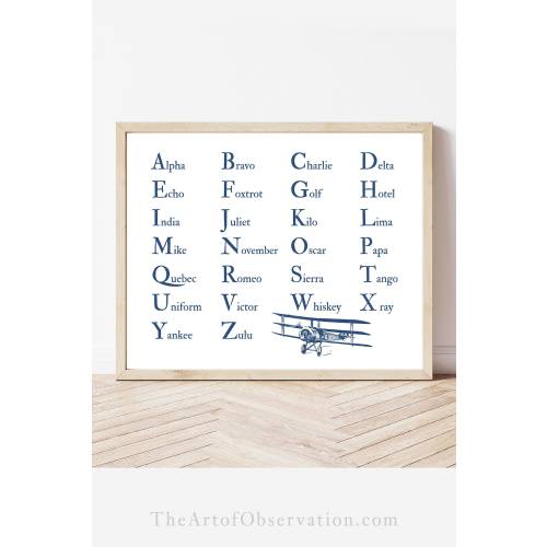 Phonetic Alphabet Print Aviation Airplane Nursery Decor boys room decor aviation canvas military alphabet sign ABC choose your color