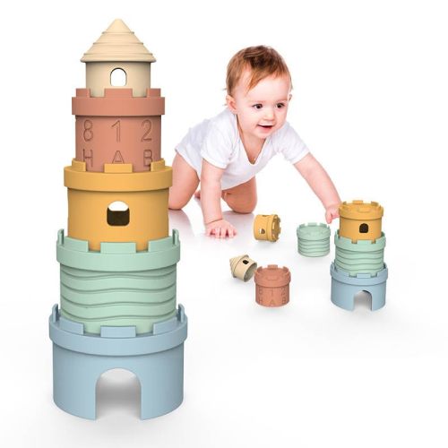 FELICITY BABY Silicone Stacking Castle Toy, Soft Teether Toy, Montessori Educational Toy for Babies and Toddlers, 6+ Months, BPA Free, 5 Piece Set