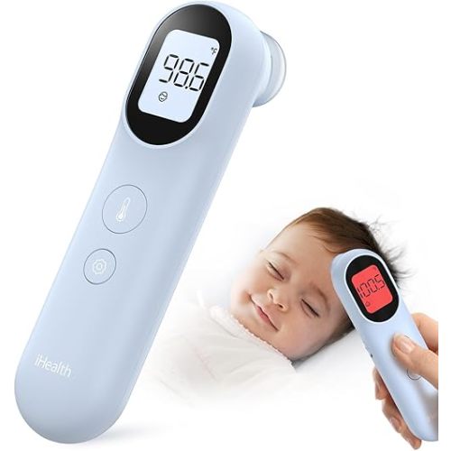 iHealth Infrared Digital Thermometer for Adults and Kids, Baby Thermometer with 3-in-1 Mode & 3-Color Prompt, Fever Alarm & Silent Mode, Forehead & Object Detection, 40 Memory Storages, PT9L, Blue