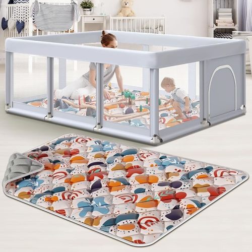 Baby Playpen with Mat 74x50 in PlayPen for Babies and Toddlers, Large Play Yards for Indoor & Outdoor with Zipper Gates, Breathable Mesh