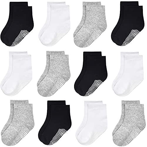 GRPSKCOS Baby Socks Non Slip 12 Pairs Toddler Anti Skid Socks for 0-7 Years Infants Little Kids Boys Girls