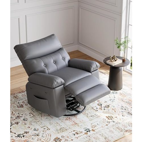 GarveeHome Oversized Wide Rocker Swivel Recliner Chair - Faux PU Leather Large Manual Recliner for Adults, Lazy Chair with 1.5X Sponge Comfort Arm and Back for Living Room, Bedroom