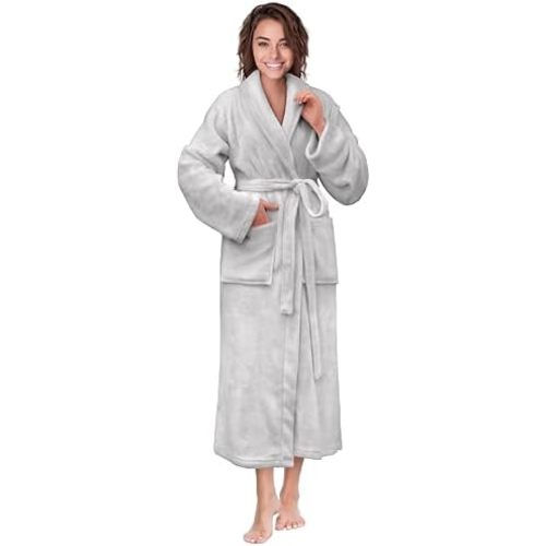 PAVILIA Women Robe Fleece Plush Soft, Fluffy Fuzzy Cozy Warm Lightweight Bathrobe, Shower Spa House Long Robe for Women