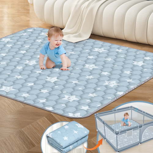 Foldable Baby Play Mat 50in*50in, HDJ Baby Mat for Floor Playpen, Portable Crawling Mat for Babies Toddlers Infants, Blue