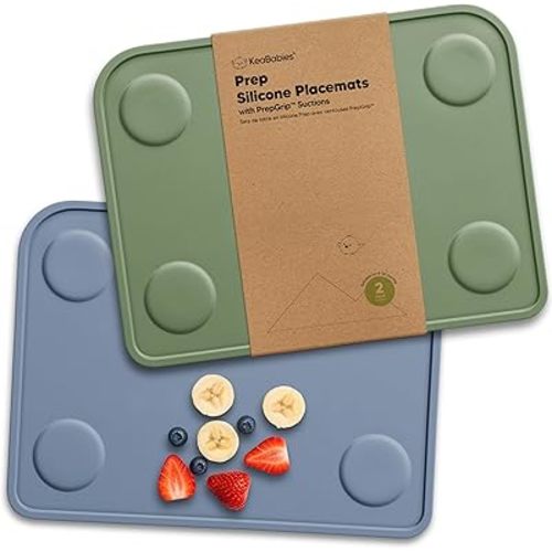 KeaBabies 2pk Silicone Placemats for Toddlers, Kids - 12x9 Non Slip Suction Baby Silicone Placemat for Restaurants, Dining Table,Travel, Easy to Clean, Food Grade/BPA-Free,Small Baby Table Mat(Slate)