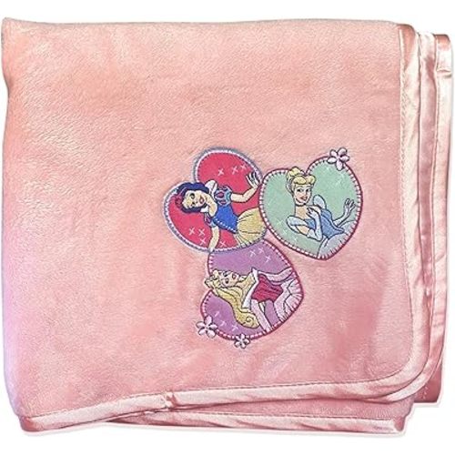 Princess Disney Features Snow White, Cinderella, Belle, and Ariel on a Pinkish-Purple Background 46 in x 60 in Micro Raschel Throw Blanket