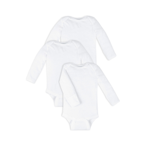 Little Star Organic Baby Boy or Girl Gender Neutral White Long Sleeve Bodysuits With Mitt Cuff, 3-Pack