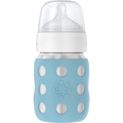 Lifefactory 8-Ounce Stainless-Steel Vacuum-Insulated Wide-Neck Baby Bottle with Stage 2 Nipple (3-6 Months) Denim, LS2211WDE4