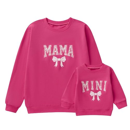 Mommy and Me Matching Outfits Cute Bow Mama and Mini Long Sleeve Crewneck Sweatshirt Tops Mother Baby Matching Clothes