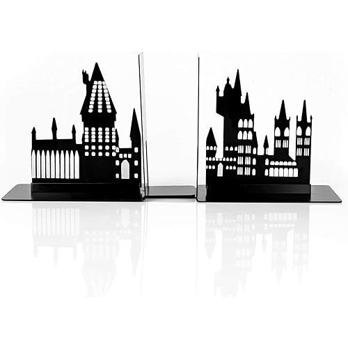 Harry Potter Hogwarts Castle Metal Bookends | Die Cut Metal Bookends with Hogwarts Castle Silhouette Glow in The Dark Design | Ideal for Harry Potter Book Collections & More