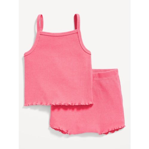 Rib-Knit Lettuce-Edge Cami & Shorts Set for Baby