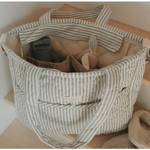 Diaper bag in sage stripes