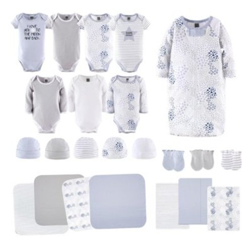 The Peanutshell Newborn Baby Layette Gift Set for Baby Boys or Girls, Shower Gift Essentials, Blue, Grey Celestial