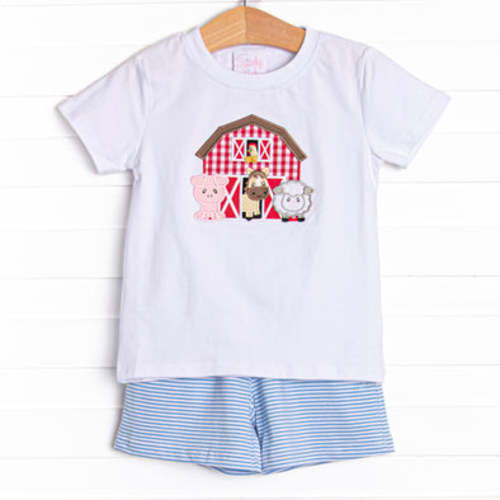 Barnyard Bash Applique Short Set, Blue – Stitchy Fish