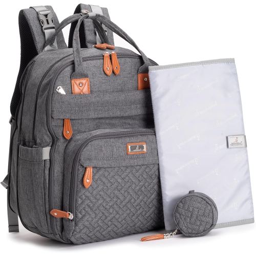 BabbleRoo Extra Large Diaper Bag Backpack, Expandable Baby Bag with Up to 50% More Capacity - Travel Essentials Baby Bag Tote with Changing Pad, Stroller Straps & Pacifier Case - Unisex, Dark Gray