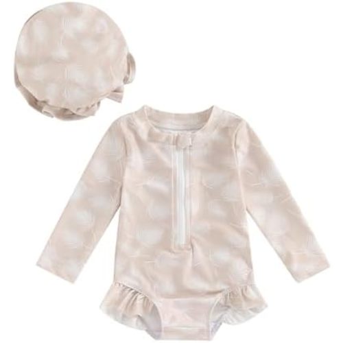 Toddler Baby Girl Cute Rash Guard Floral Long Sleeve Zipper Swimsuits Summer Beach Bathing Suits