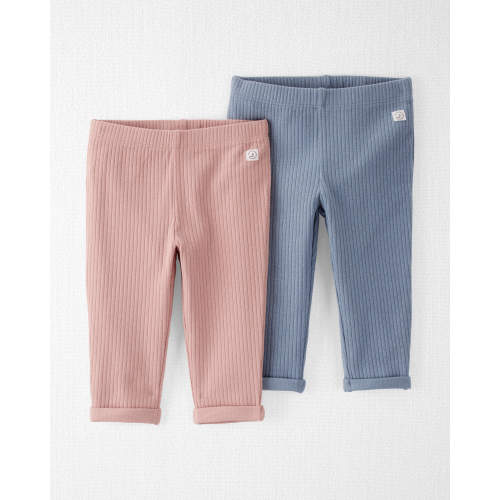 Baby 2-Pack Organic Cotton Ribbed Leggings - 3M - Style,Dusty Rose, Muted Blue