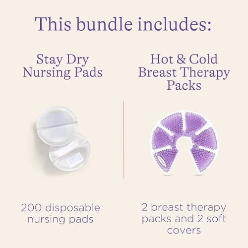 Lansinoh Disposable Nursing Pads, 200 Count, and Breast Therapy Packs with Soft Covers, 2 Pack, Breastfeeding Essentials for Moms - 200ct Pads + Therapy Packs